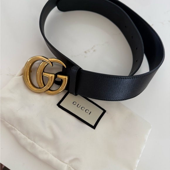 Gucci Black Belt with Gold GG Buckle 85cm